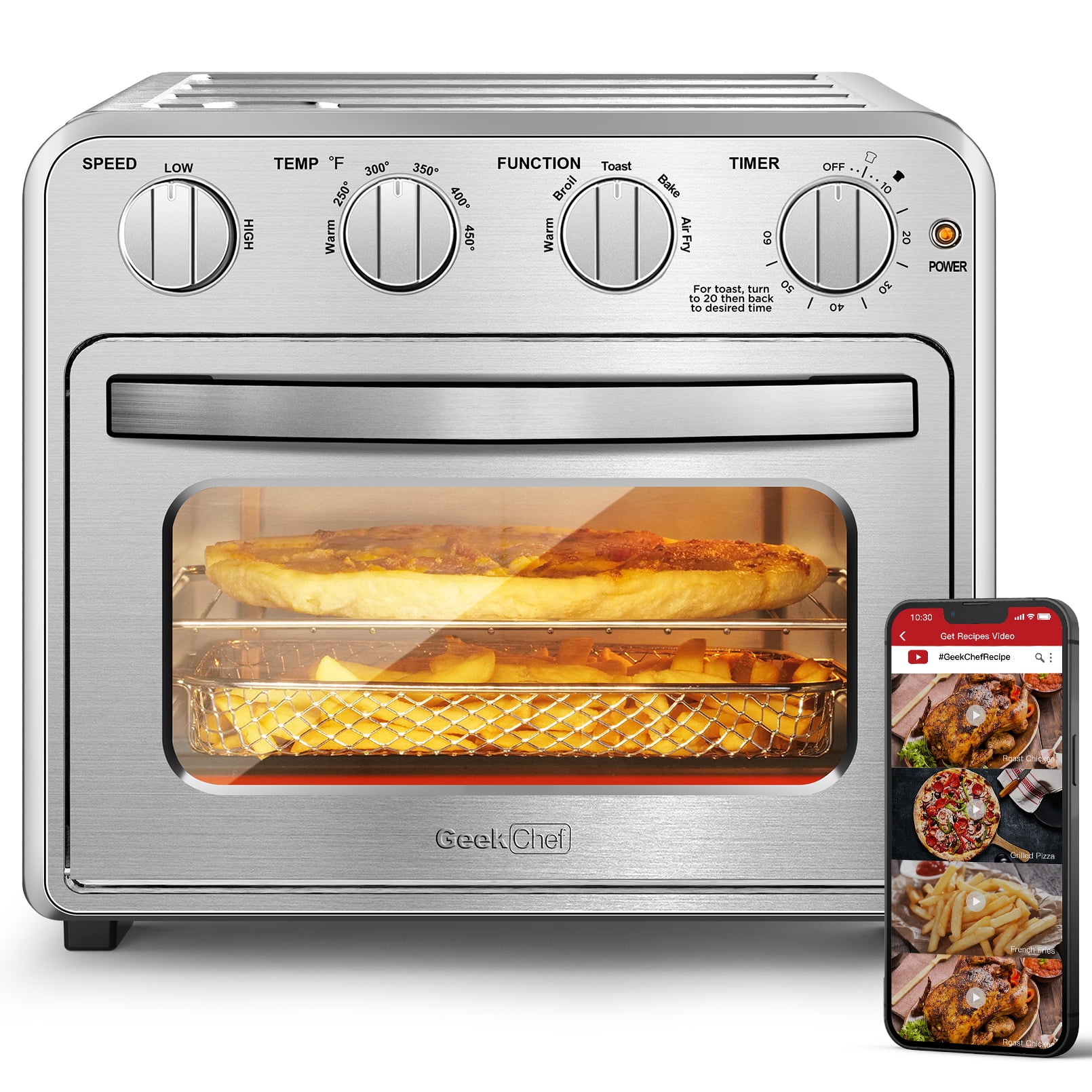 VAL CUCINA 10-in-1 Air Fryer Toaster Oven - Brushed Stainless