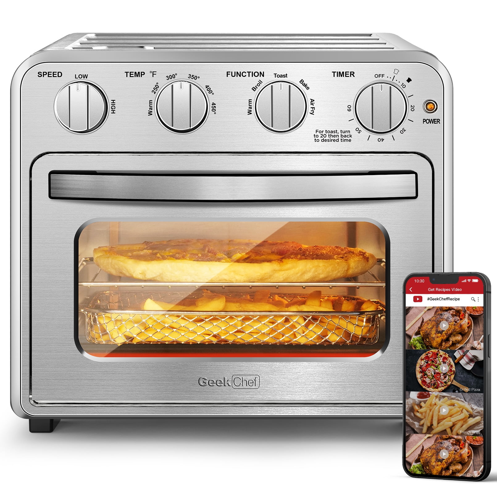 Geek Chef Air Fryer 24.5QT, 7in1 Air Fryer Toaster Oven Combo, Roast