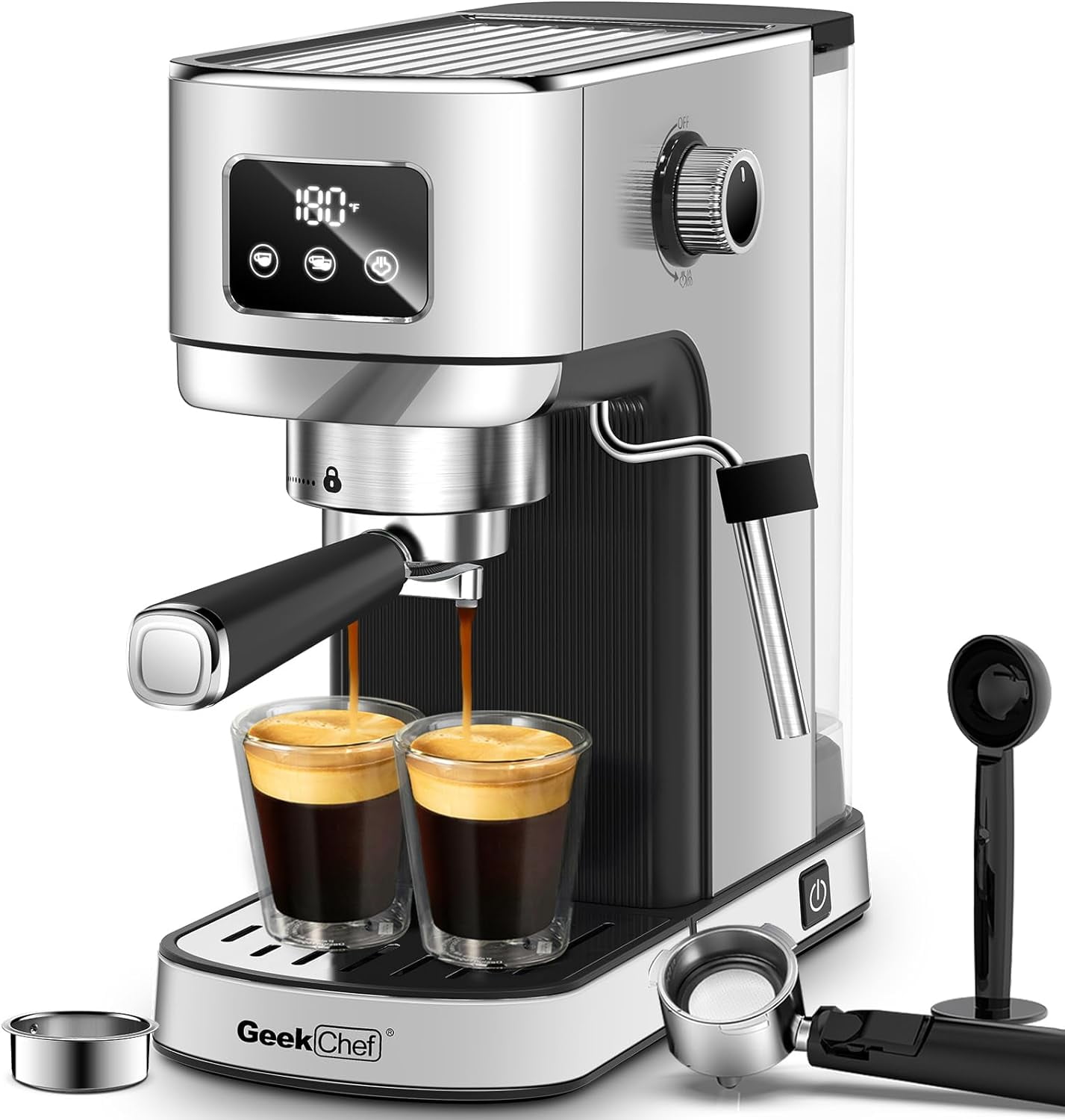 Geek Chef Espresso Machine 20-Bar, 2-Cup Stainless Steel Finish