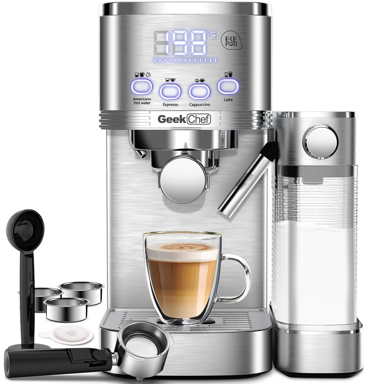 Geek Chef 20 Bar Espresso Machine - Home Latte & - Silver (GCF20E