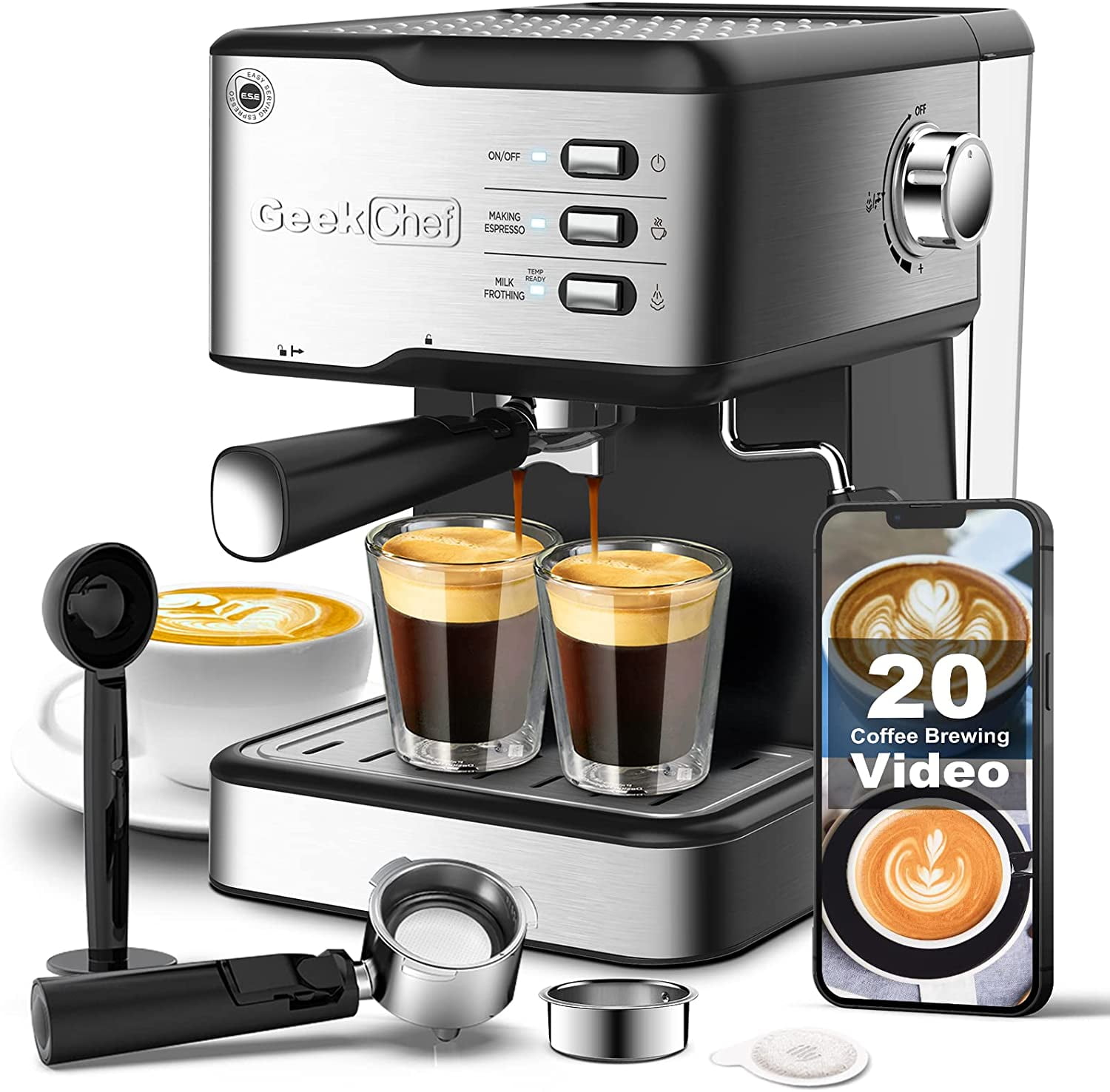  Fricoffee Espresso Machine with Milk Frother, 20 bar  Semi-automatic Pump Espresso Machine, All-in-one Steam Espresso Machines  for Coffee Lovers, Mother's Day Gift: Home & Kitchen