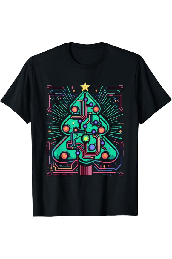 Geek Christmas Circuit Tree Electronic Circuit Engineer T-Shirt- American fashion hot selling casual retro high quality 100% cotton T-shirt 1 piece