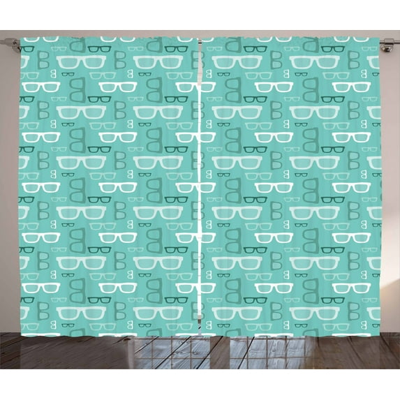 Ambesonne Geek Curtains 2 Panel Set, Silhouette Doodle Glasses, 108" x 90", Multicolor