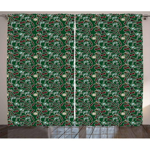 Geek Curtains 2 Panels Set, Colorful Vintage Fashion for Dandy Gentlemen Elements Doodled on Dark Green Backdrop, Window Drapes for Living Room Bedroom, 108W X 90L Inches, Multicolor, by Ambesonne
