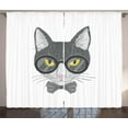 thumbnail image 1 of Ambesonne Geek Curtains 2 Panel Set, Greyscale Cat with Bowtie, 108" x 96", Multicolor, 1 of 3