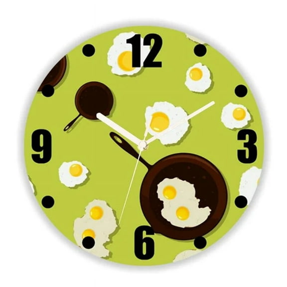 Geek Fried Eggs and Bacon Smiling Face Large Wall Clock for Kitchen Funny Breakfast Food Art Wall Watch Dining Room Accessories(10 Inch)