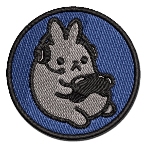 Geek Gamer Bunny Rabbit Playing Console Games Applique Multi-Color Embroidered Hook & Loop Patch - 3.5 Inch Large