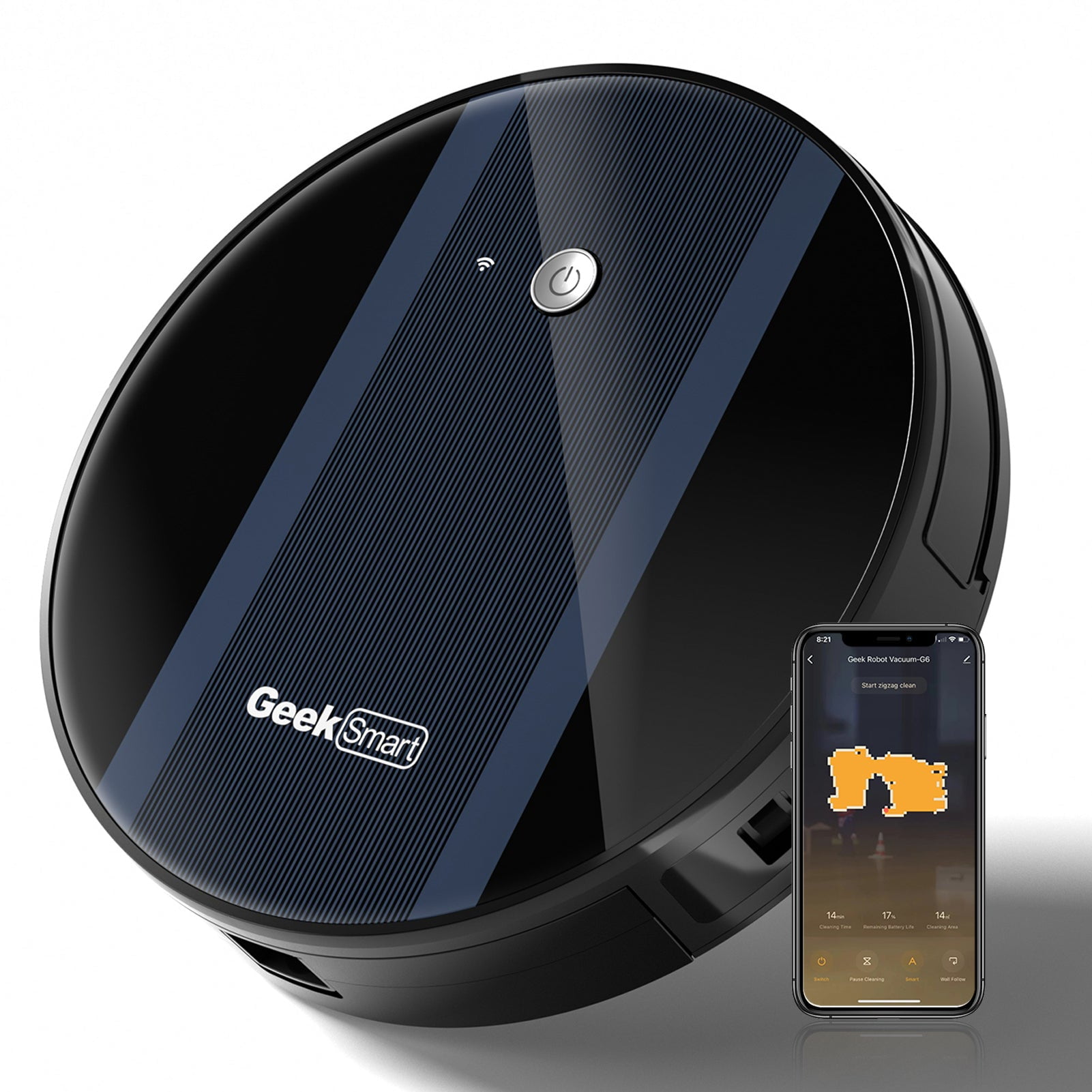 Geek Smart G6 Robot Vacuum Cleaner, Ultra-Thin, 1800Pa Strong Suction, Automatic Self-Charging, Wi-Fi Connect, App Control, Great for Hard Floors to Carpets