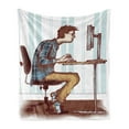 thumbnail image 1 of Geek Soft Flannel Fleece Blanket, Sketch of a Programmer Workaholic Guy Sitting in Front of Monitor and Keyboard Image, Cozy Plush for Indoor and Outdoor Use, 50" x 70", Multicolor, by Ambesonne, 1 of 6