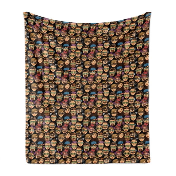 Geek Soft Flannel Fleece Blanket, Various Faces of Cartoon Men and Women Characters Stereotypical Hipster Fashion Theme, Cozy Plush for Indoor and Outdoor Use, 60" x 80", Multicolor, by Ambesonne