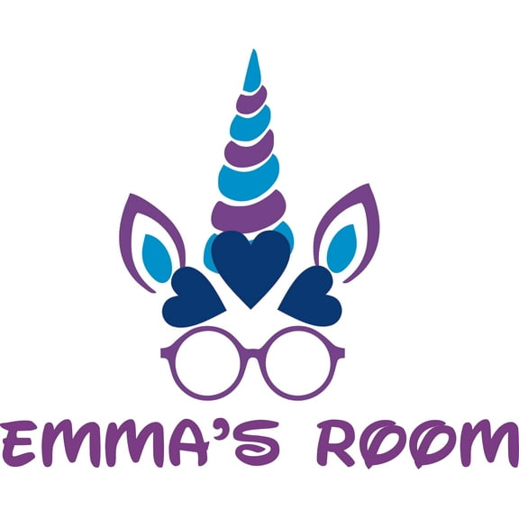 Geek Unicorn Glasses Heart Unicorns Customized Wall Decal - Custom Vinyl Wall Art - Personalized Name - Baby Girls Boys Kids Bedroom Wall Decal Room Decor Wall Stickers Decoration Size (20x20 inch)