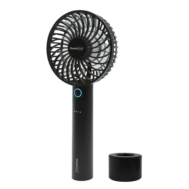 GeekAire Personal Hand-Held 5-Speed Rechargeable Mini Fan with Power Bank & Charging Dock Hand Strap and USB Cable