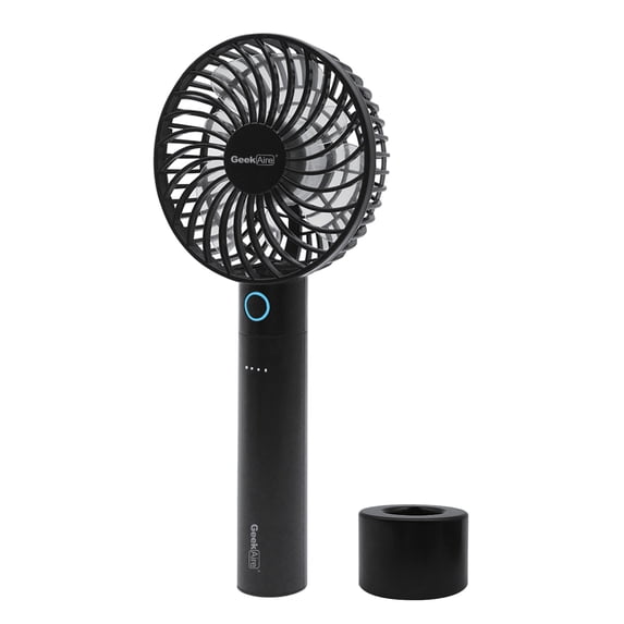 GeekAire Personal Hand-Held 5-Speed Rechargeable Mini Fan with Power Bank & Charging Dock Hand Strap and USB Cable