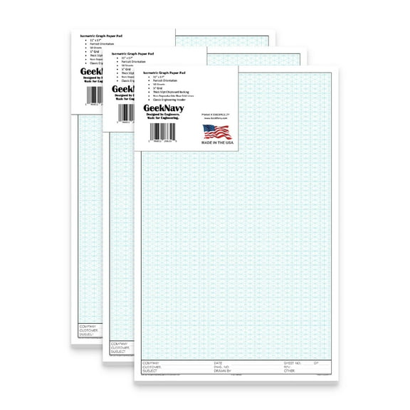 GeekNavy Isometric Grid Graph Paper Pad, 11 x 17 Portrait