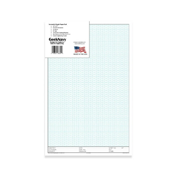 GeekNavy Isometric Grid Graph Paper Pad, 11 x 17 Portrait