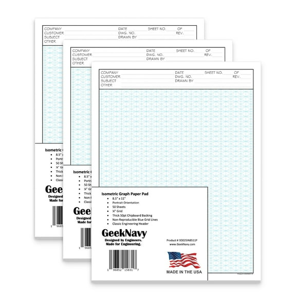 GeekNavy Isometric Grid Graph Paper Pad, 8.5 x 11 Portrait