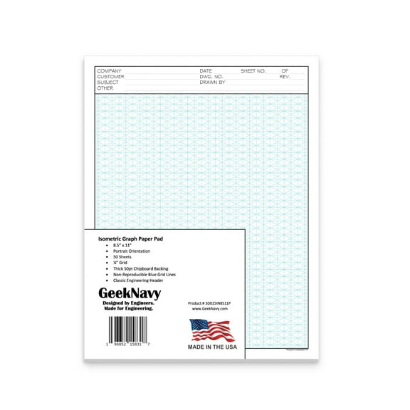 GeekNavy Isometric Grid Graph Paper Pad, 8.5 x 11 Portrait