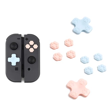 GeekShare 4PCS Cat Paw Nintendo Switch Button Caps, Thumb Grips Joystick Caps for Nintendo Switch/OLED - Pink & Blue