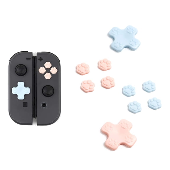 GeekShare 4PCS Cat Paw Switch Button Caps, Thumb Grips Joystick Caps for Switch/OLED - Pink & Blue
