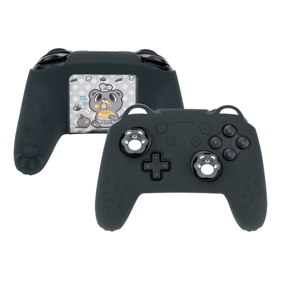 GeekShare Black Bear Controller Skin Silicone Protective Cover for Switch Pro+Thumb Grips+Sticker