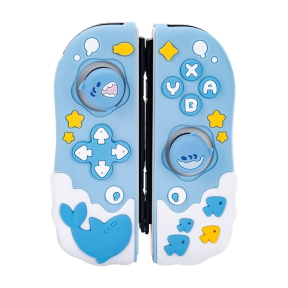 GeekShare Case for Nintendo Switch/OLED Joy Cons,Soft Silicone Cover with 2 Thumb Grips- Shark Party