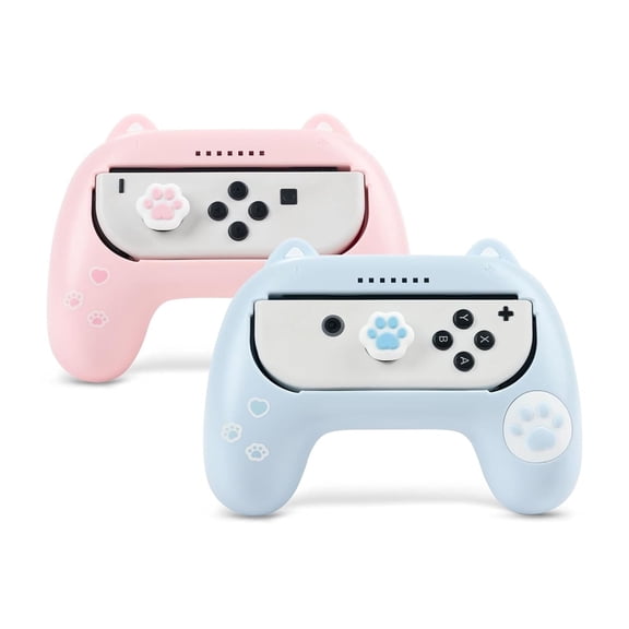 GeekShare Cat Ear Grips For Switch / OLED Joy-Con with Thumb Grips Blue and Pink