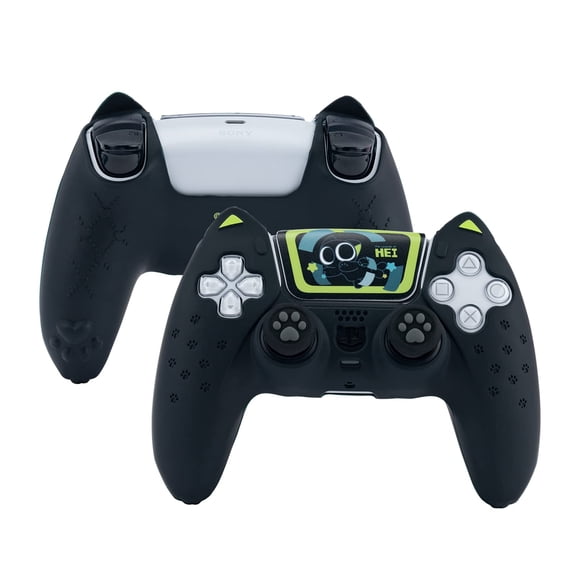 GeekShare Cat Paw Black Skin Protective Case for PS5 Controller with Thumb Grip Caps and Sticker