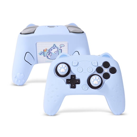 GeekShare Cat Paw Silicone Protective Case Skin for Switch 2 Pro Controller Cover Joystick Caps Blue