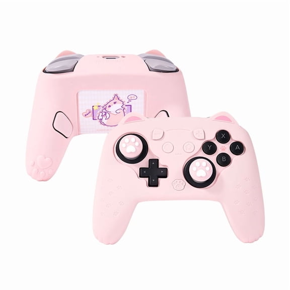 GeekShare Cat Paw Silicone Protective Case Skin for Switch 2 Pro Controller Cover Joystick Caps Pink