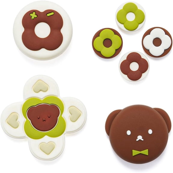 GeekShare Cross D-Pad Button Cap Thumb Grips Set for Switch/OLED ABXY Key Buttons Sticker Kuma Donut