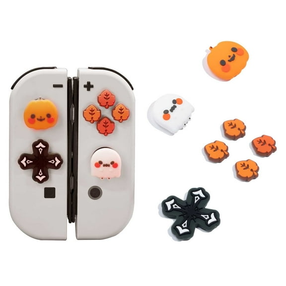 GeekShare Cross D-Pad Button Caps Set Joystick Cover ABXY Key Sticker for Switch/OLED Pumpkin Ghost