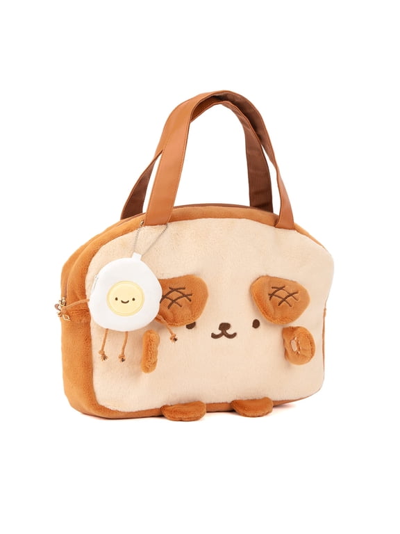 Cute Toast Plush Bag with A Shoulder Strap, Cartoon Crossbody Shoulder Tote Bag Handbag Carrying Case for ipad/Switch