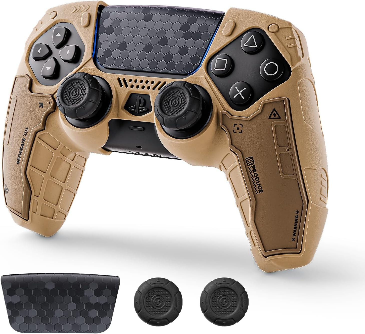 GeekShare G.S.TAC Tactical PS5 Controller Skin Protective Cover Case +Thumb Grips+Stickers Desert Yellow