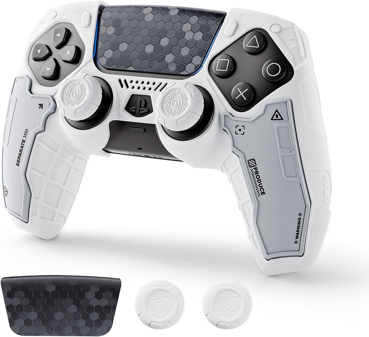 G.S.TAC PS5 Skin Silicone Protective Case + Thumb Grips + Stickers for PlayStation5 Controller White