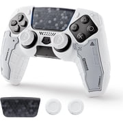 G.S.TAC PS5 Skin Silicone Protective Case + Thumb Grips + Stickers for PS5 Controller White