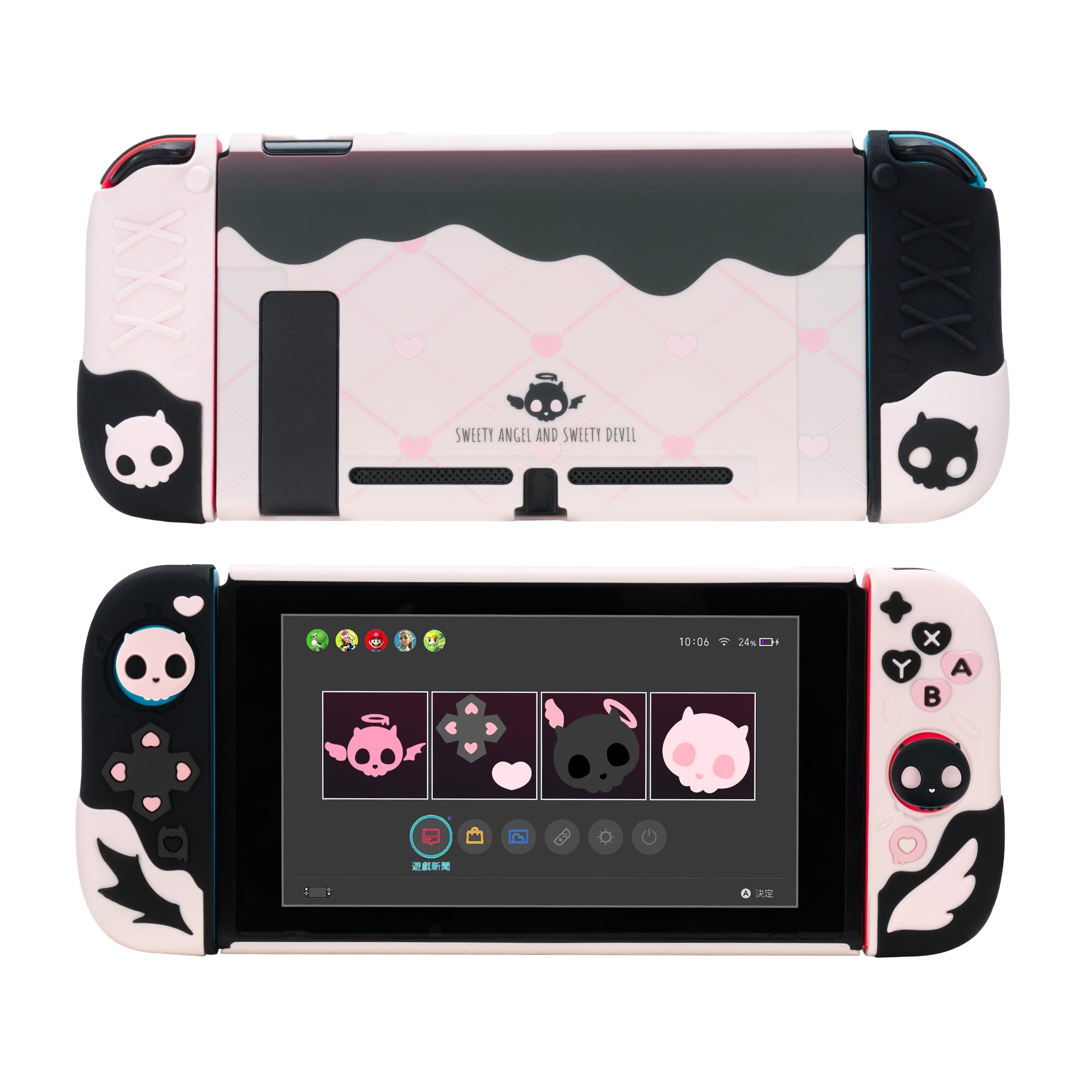 GeekShare Pink Skull Silicone Protective Case for Nintendo