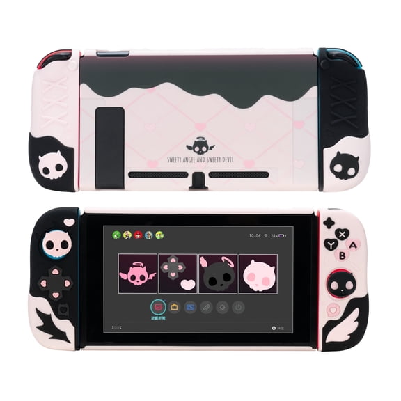 GeekShare Pink Skull Silicone Protective Case for Nintendo Switch 2017 Console and JoyCon