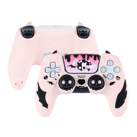 GeekShare PS5 Controller Skin Grips Set, Protective Cover Case Joystick Caps Pink Skull
