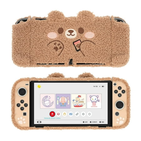 GeekShare Plush Bear Protective Case for Nintendo Switch OLED Console and Joy-Con Anti-Scratch