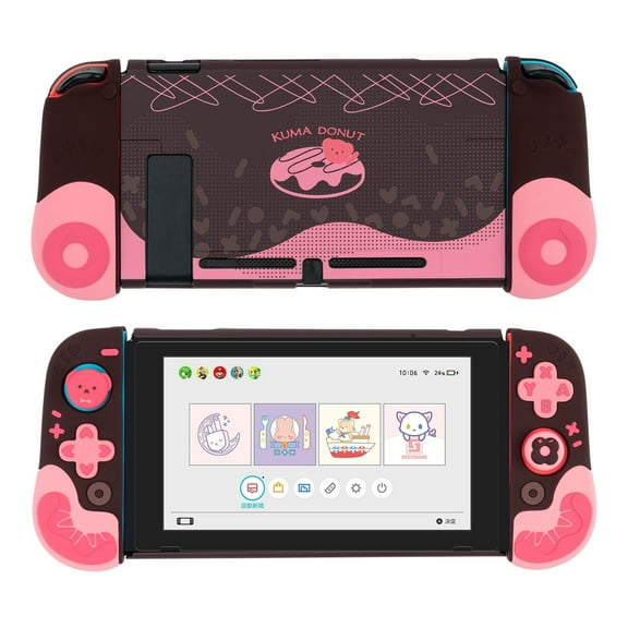 GeekShare Protective Case for Nintendo Switch 2017 Joycon Cover + 2 Thumb Grips Strawberry Chocolate