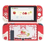 GeekShare Protective Case for Nintendo Switch Console + Joycon Cover + Thumb Grips Spring Strawberry