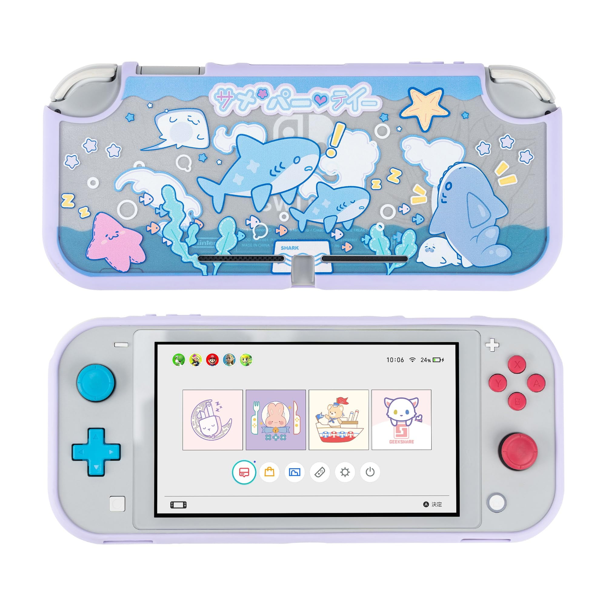 GeekShare Protective Case for Nintendo Switch Lite Slim Hard Shell Shark  Party