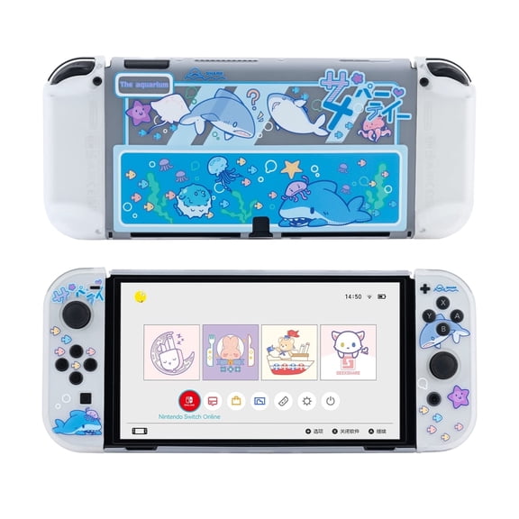 GeekShare Protective Case for Switch OLED, Anti-Scratch Case for Switch OLED and Joy-Con-- Shark Party