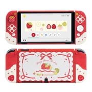 GeekShare Protective Case for Switch OLED + Joycon Cover + Thumb Grip Caps Spring Strawberry
