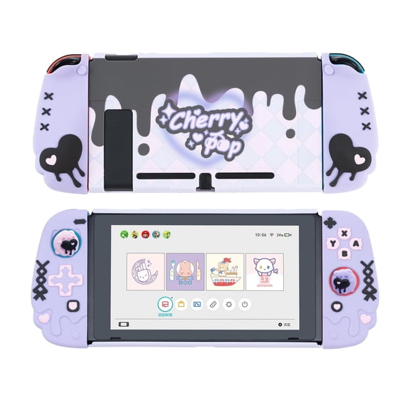 GeekShare Protective Case for Switch 2017 Shell Silicone JoyCon Cover+2 Thumb Grips Cherry Pop