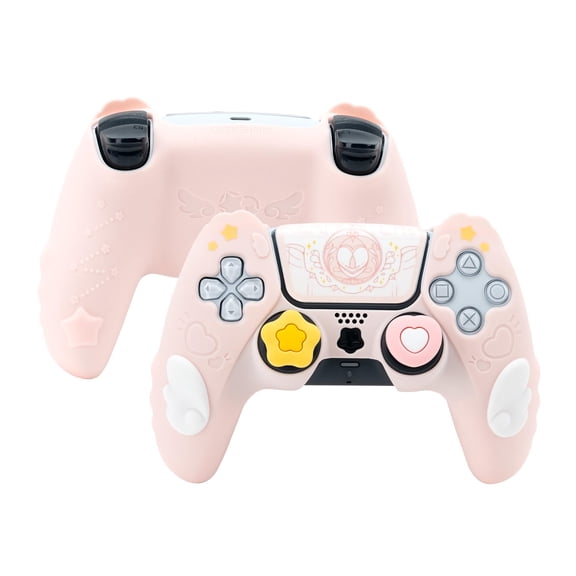 GeekShare Soft Silicone Skin Cover Case for PS5 DualSense Wireless Controller Kit Pink Star Wing
