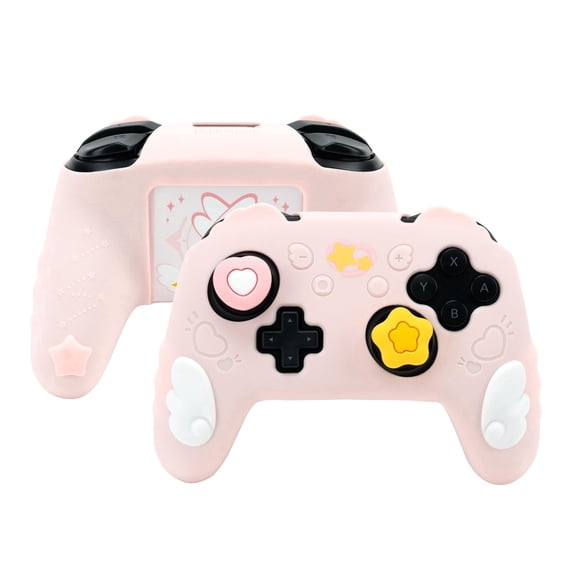 GeekShare Silicone Skin Protective Case Compatible with Switch Pro Controller , Pink Star Wing