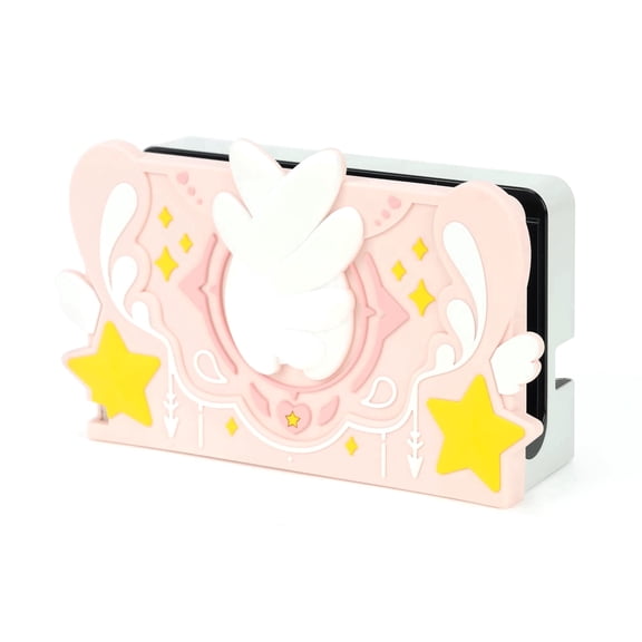 GeekShare Soft Silicone Faceplate Cover for Switch 1/OLED Charging Dock, Pink Star Wings
