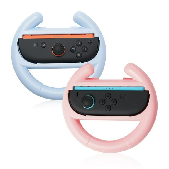 GeekShare Steering Wheel for Nintendo Switch 2 (2025) JoyCon Controllers, 2 Pack Blue and Pink
