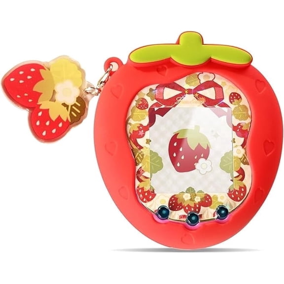 Geekshare Silicone Protective Case for Tama Uni Virtual Pet Console  Stickers Strawberry Red